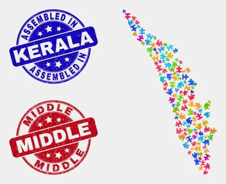 Module Kerala State Map and Distress Assembled and Middle Stamps 스톡 일러스트