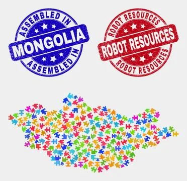 Module Mongolia Map and Scratched Assembled and Robot Resources Watermarks Stock Illustration
