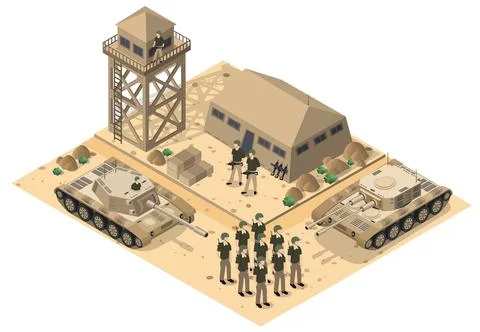 Module object element for building design army armed troop isometric イラスト素材