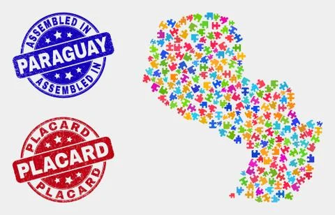 Module Paraguay Map and Distress Assembled and Placard Seals Ilustración de archivo