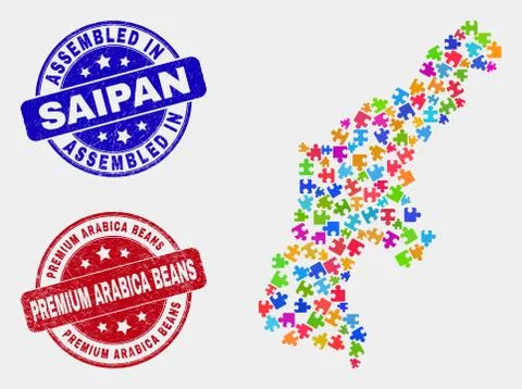 Module Saipan Island Map and Scratched Assembled and Premium Arabica Beans Stock Illustration