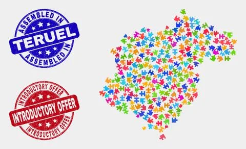Module Teruel Province Map and Grunge Assembled and Introductory Offer Stamp 스톡 일러스트