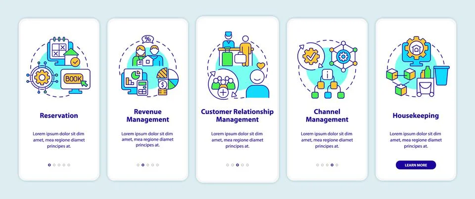 Modules of property management onboarding mobile app screen Stock Illustration