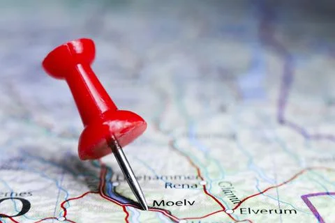 Moelv, Norway pin on map Stock Photos