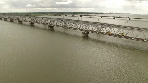 Moerdijk bridge in The Netherlands shot with a drone Stock Footage 86974978