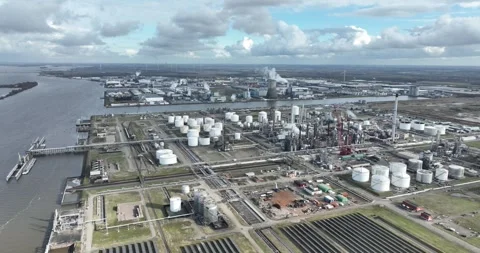 Moerdijk, The Netherlands, petrochemical complex that processes naphtha , gas Stock Footage 265172738
