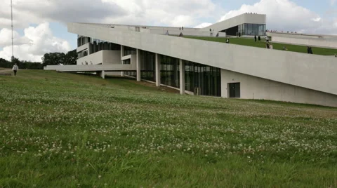 Moesgaard Museum slider shoot of part of building.Aarhus, Denmark - July 26th Stock Footage 68016284