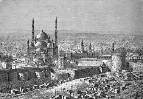 Mohammed Ali Mosque on the Citadel of Cairo, Egypt, in 1880, Historical, digital Stock Illustration
