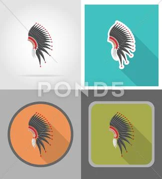 Mohawk hat wild west flat icons vector illustration Stock Illustration