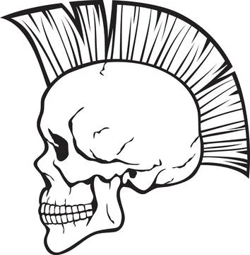 Mohawk Skull Black and White Stock Illustration