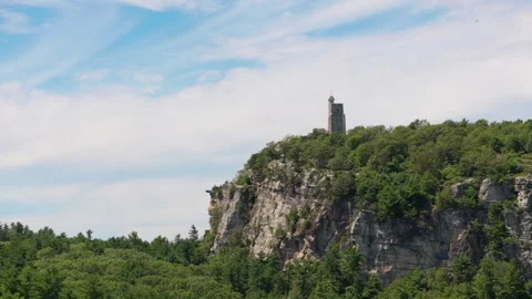 Mohonk Fire Tower with Clouds Medium Stock Footage 329850362