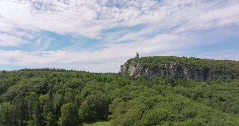 Mohonk Fire Tower with Clouds Wide Stock Footage 329850551