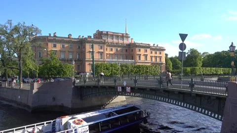 Moika river is the first engineering bridge, Mikhailovsky Palace. Stock Footage 155765285