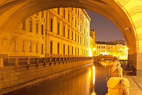  The Moika River - Night time in St. Petersburg Stock Photos
