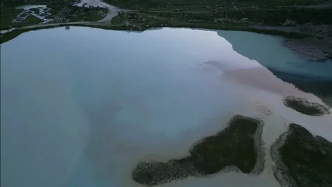 Moiry Glacier Sunrise Close Descent Over Lake Stock Footage 323379521