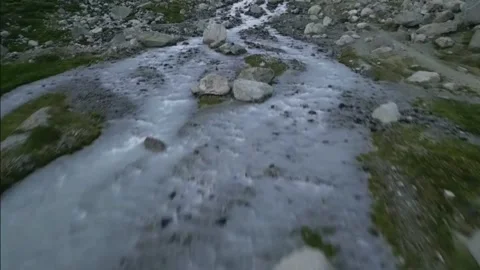Moiry Glacier Sunrise Close Flight Over Rivers Stock Footage 323378657