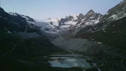 Moiry Glacier Sunrise Lateral Left Panoramic Advance Stock Footage 323379468