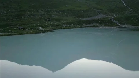 Moiry Glacier Sunrise Panoramic Orbit Over Mirror Lake Stock Footage 323379820