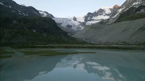 Moiry Glacier Sunrise Soft Orbit Panoramic Valley Stock Footage 323379654