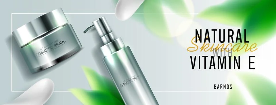 Moisture and refreshing vitamin E skincare product ads with watery water to.. Illustrazione stock