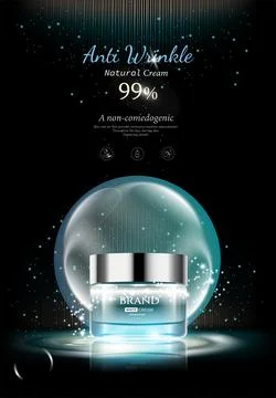 Moisture cream ad template, blank blue cream bottle design isolated. Stock Illustration