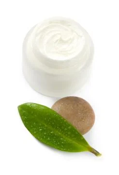 Moisturizer with leaf and stone Stock Photos