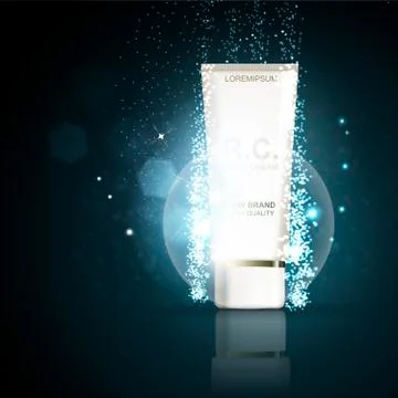 Moisturizing cosmetic ads template. 3D illustration cosmetic mockup on bokeh Stock Illustration