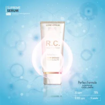 Moisturizing cosmetic ads template. 3D illustration cosmetic mockup on bokeh Stock Illustration