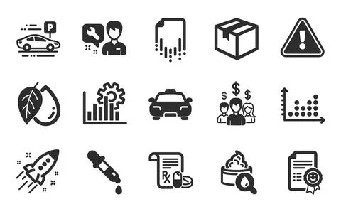 Moisturizing cream, Parcel and Startup rocket icons set. Vector Illustrazione stock
