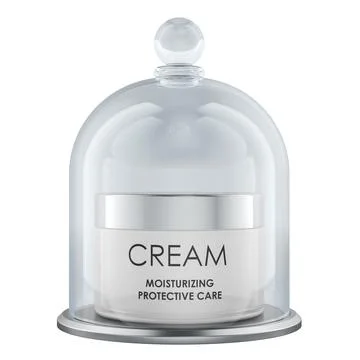 Moisturizing cream protected under glass dome. 3D rendering Stock Illustration