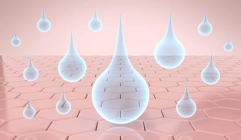 Moisturizing Drops Falling on Smooth Skin Layer - 3d illustration Stock Illustration