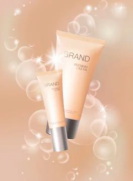 Moisturizing effect cosmetic tone ad template. Oil bubble drop 3d delicate so Stock-Illustration