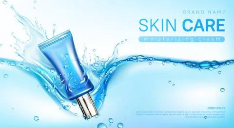 Moisturizing face cream in water splash Stock Illustration