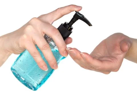 Moisturizing hand sanitizer from a pump Stock Photos
