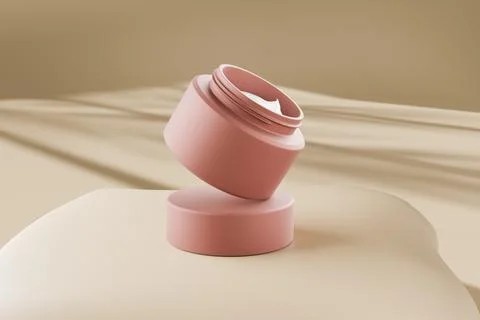 Moisturizing white face cream in beige jars. Hyaluronic acid for skin Isola.. Illustrazione stock