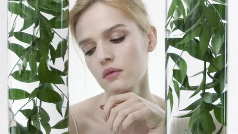 Moisturizing. Woman, plants, and algae Stock Footage 171218412