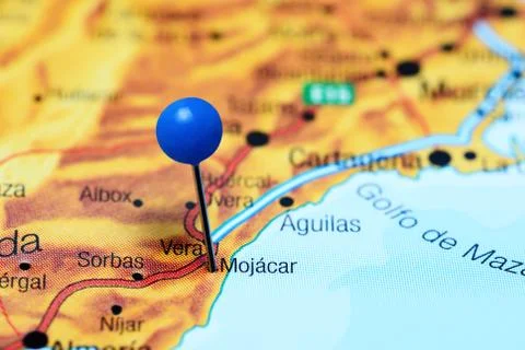 Mojacar pinned on a map of Spain Foto stock