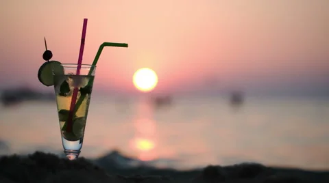 Mojito on the beach at sunset Stock Footage 42732760
