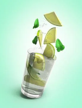 Mojito cocktail 3d render isolated on gradient Illustrazione stock