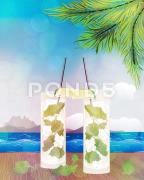 Mojito cocktail on the table Stock Illustration