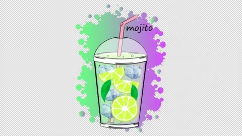 Mojito drink with ice, mint and lemon in plastic cup. Animation. Stock Footage 156183786