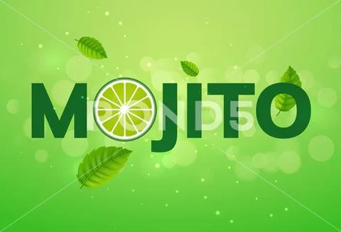 Mojito drink vector cocktail splash. Lemon juice lime soda green advertising Stock Illustration