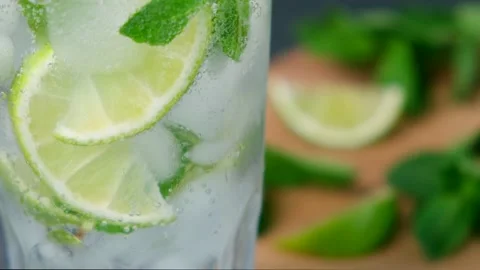 Mojito in a glass close-up. Stock Footage 154236704