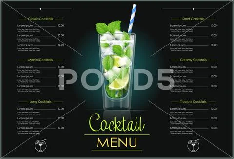 Mojito glass. Cocktail menu design. Stock Illustration