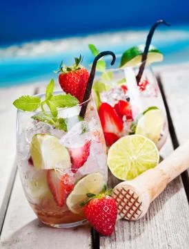 Mojito with strawberries Stock Photos