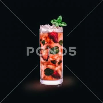 Mojito Strawberry - Popular Drink on a black background Stock Photos