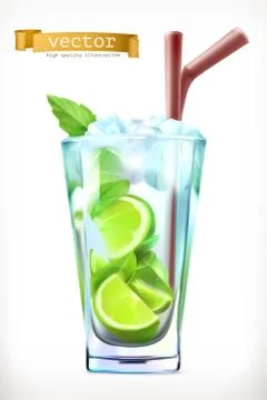 Mojito, Summer Cocktail 3d vector icon Stock Illustration
