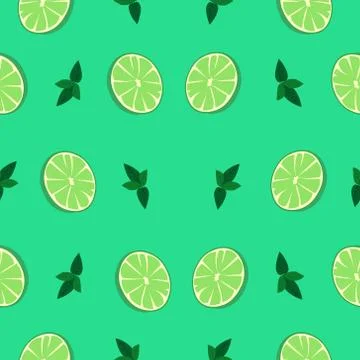 Mojito vector pattern. Cocktail, mint, lime on a green background. Bar design Stock Illustration