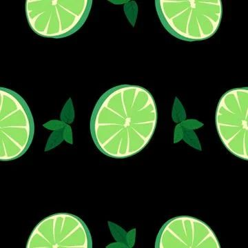 Mojito vector pattern. Mint, lime on a black background. Bar design, menu. Stock Illustration