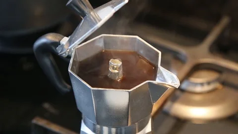 Moka coffe machine making coffee Stock Footage 129511588